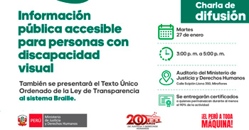  Charla presencial "Información pública accesible para personas con discapacidad visual" del MINJUSDH