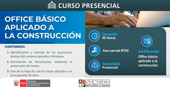  Curso presencial gratis "Office Básico aplicado a la construcción" del SENCICO