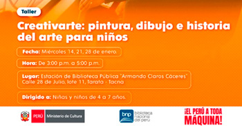  Taller presencial gratis "Creativarte: pintura, dibujo e historia del arte para niños" de la BNP