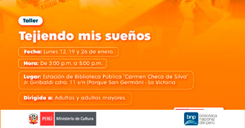  Taller presencial gratis "Tejiendo mis sueños" de la Biblioteca Nacional(BNP)