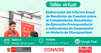  Taller  online gratis "Elaboración del Informe Anual de Rendición de Cuentas sobre Discapacidad" del MIMP