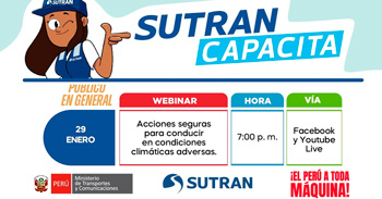 Webinar online gratis "Acciones seguras para conducir en condiciones climáticas adversas" de la SUTRAN