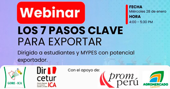 Webinar online gratis "Los 7 pasos clave para exportar " de la Dircetur Ica