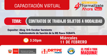  Capacitación online gratis "Contratos de trabajo sujetos a modalidad" de la DRTPE Pasco