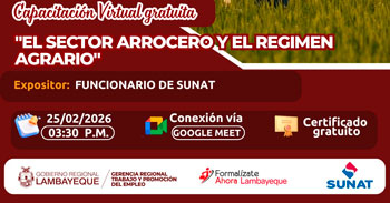  Capacitación online gratis "El sector arrocero y el régimen agrario"  de la GRTPE Lambayeque