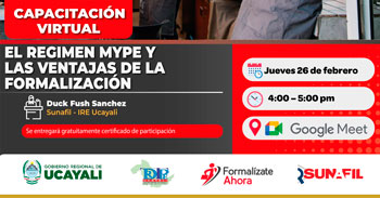  Capacitación online gratis "El Régimen MYPE y las Ventajas de la Formalización" de la DRTPE de Ucayali