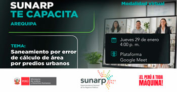Capacitación online gratis "Saneamiento por error de cálculo de área por predios urbanos" de la SUNARP