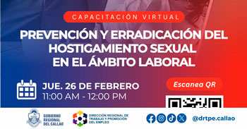  Capacitación online "Prevención y erradicación del hostigamiento sexual en el ámbito laboral" DRTPE del Callao