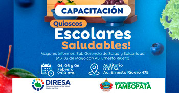  Capacitación presencial gratis "Quioscos escolares saludables" DIRESA Madre de Dios