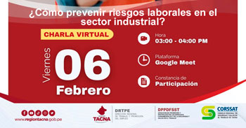  Charla online "¿Cómo prevenir riesgos laborales en el sector industrial?" del Gobierno Regional de Tacna