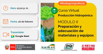  Charla online gratis "Producción hidropónica, MODULO II: Preparación y adecuación de materiales y equipos"