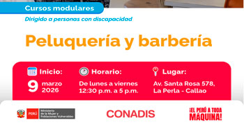  Curso presencial gratis "Peluquería y barbería" del MIMP Conadis