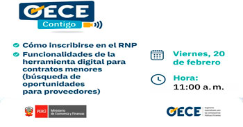  Evento online Cómo inscribirte en el Registro Nacional de Proveedores  y  El uso de la  Herramienta Digital OECE 