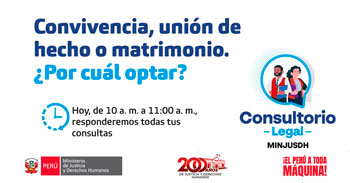 Evento online gratis "Convivencia, unión de hecho y el matrimonio"del MINJUSDH