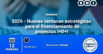  Webinar online gratis "Nuevas Ventanas Estratégicas para el financiamiento de Proyectos I+D+i" de la SNI