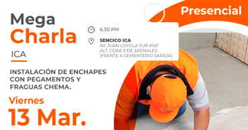  Capacitación presencial gratis "Instalación de enchapes con pegamentos y fraguas chema" Sencico ICA