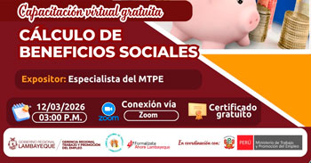  Capacitación online gratis "Cálculo de beneficios sociales" GRTPE Lambayeque