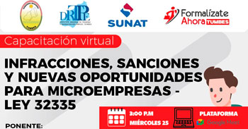  Capacitación online gratis "Infracciones, sanciones y nuevas oportunidades para microempresas - Ley 32335"