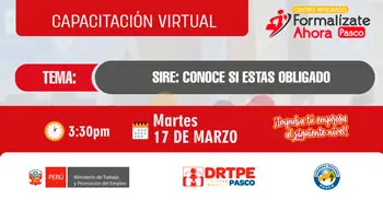  Capacitación online gratis "SIRE: Conoce si estás obligado" de la DRTPE Pasco