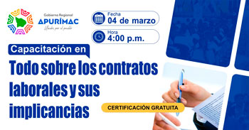  Capacitación online gratis "Todo sobre los contratos laborales y sus implicancias" de la DRTPE Apurímac