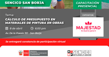  Capacitación presencial gratis "Cálculo de presupuesto en materiales de pintura en obras" de Sencico