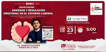  Capacitación online gratis - "Ansiedad y regulación emocional en el entorno laboral" GRTPE Cusco