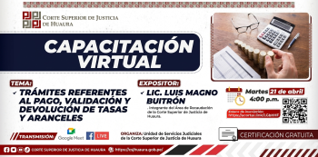  Capacitación online Gratis - "Trámites Referentes al Pago, Validación y Devolución de Tasas y Aranceles"