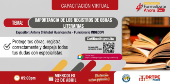  Capacitación virtual - "Protege tus obras literarias" DRTPE Pasco