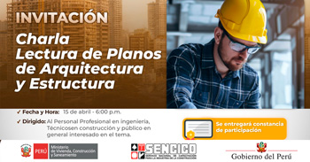 Charla online gratis "Lectura de Planos de Arquitectura y Estructuras" de Sencico