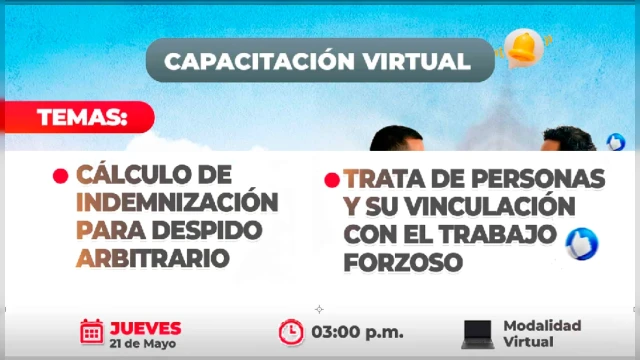  Capacitación online - Capacitación en cálculo de indemnización para despido arbitrario y trata de personas 