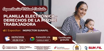  Capacitación virtual gratuita - "Planilla electrónica - Derechos de la madre trabajadora"  (GRTPE) Lambayeque