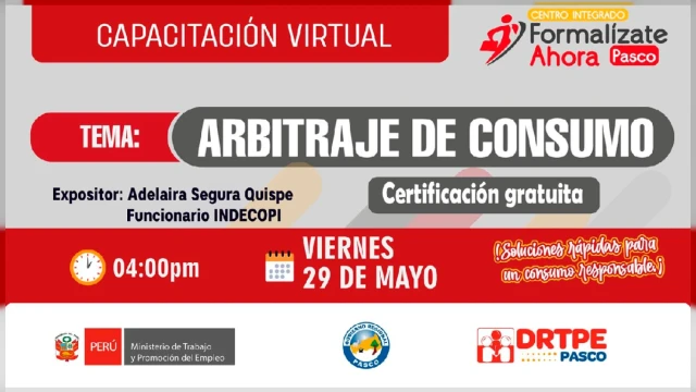  Capacitación online gratis - "Arbitraje de Consumo" Dirección Regional de Trabajo - Pasco