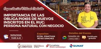  Capacitación virtual Importancia de las obligaciones de nuevos inscritos en el RUC : Persona natural con negocio