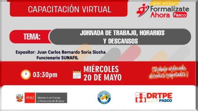  Capacitación virtual - "Jornada de trabajo, horarios y descansos" Dirección Regional de Trabajo - Pasco 