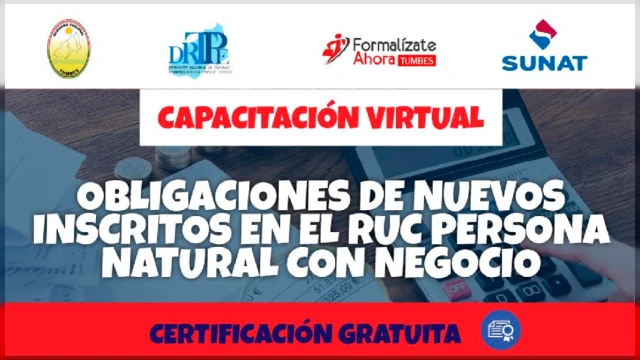  Capacitación virtual - "Obligaciones de nuevos inscritos en el RUC persona natural con negocio" - DRTPE Tumbes