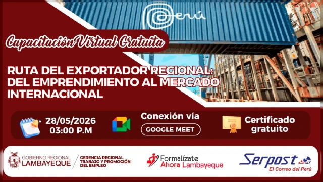  Capacitación online - "Ruta del exportador regional: del emprendimiento al mercado internacional" 