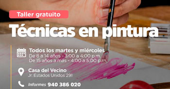 Taller presencial gratis "Técnicas en Pintura" Municipalidad de Jesús María