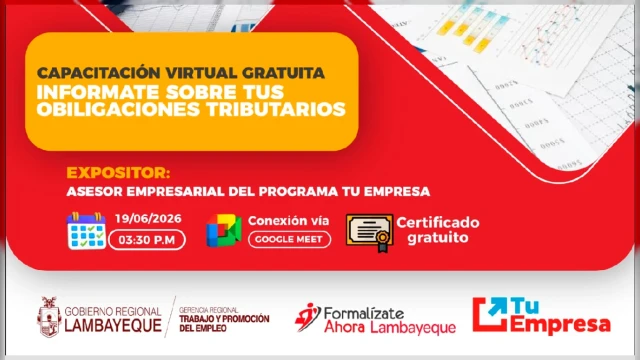  Capacitación virtual Gratis - "Informate sobre tus obligaciones tributarias" GRTPE Lambayeque