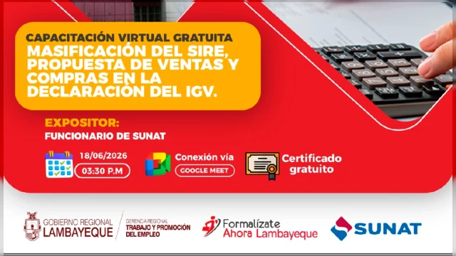  Capacitación online "Masificación del SIRE, propuesta de ventas y compras en la declaración del IGV" 