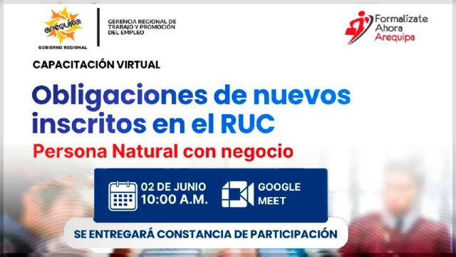  Capacitación virtual - "Obligaciones de nuevos inscritos en el RUC Persona Natural con negocio" 