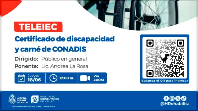  Charla online gratis - "Certificado de discapacidad y carné de CONADIS" Hospital de Rehabilitación del Callao