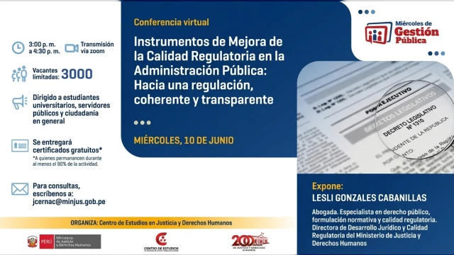  Conferencia online - "Instrumentos de Mejora de Calidad Regulatoria en la Administración Pública" MINJUSDH