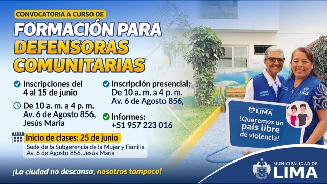  Curso presencial - "Convocatoria para curso de Defensoras Comunitarias" Gerencia de Desarrollo Humano MML