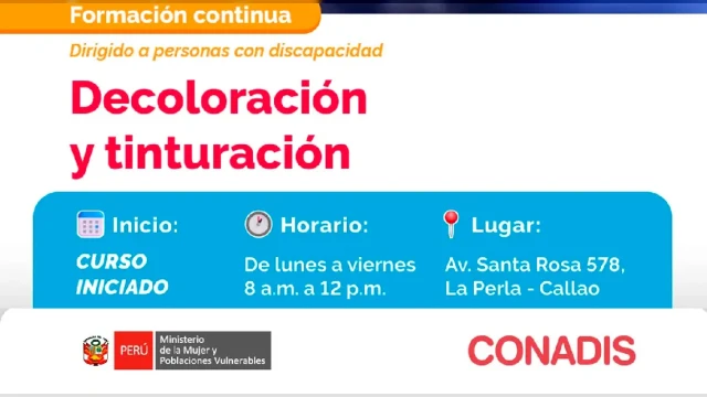  Curso presencial Gratis - "Decoloración y tinturación" MIMP Conadis
