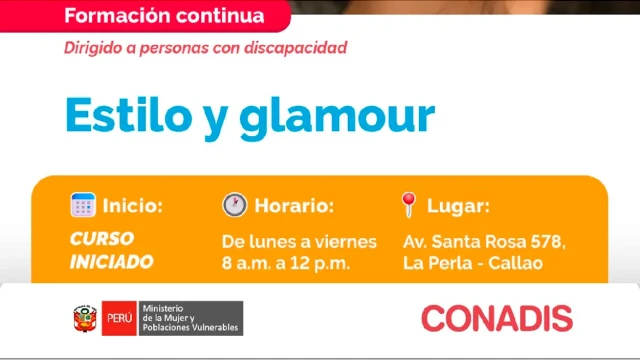  Curso presencial gratis "Estilo y glamour" del MIMP Conadis