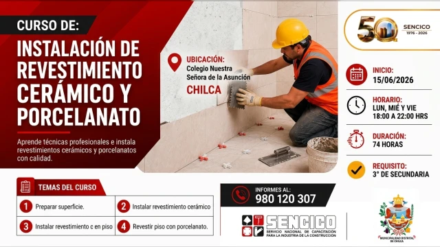  Curso presencial - "Instalación de Revestimiento Cerámico y Porcelanato" SENCICO Lima y Callao