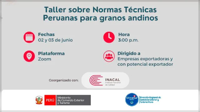  Taller online - "Normas Técnicas para granos andinos" DIRCETUR Puno y MINCETUR