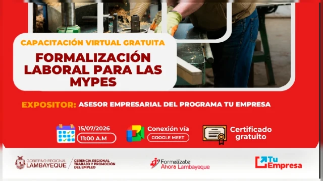 Capacitación virtual gratuita - "Formalización laboral para las MYPES" GRTPE Lambayeque