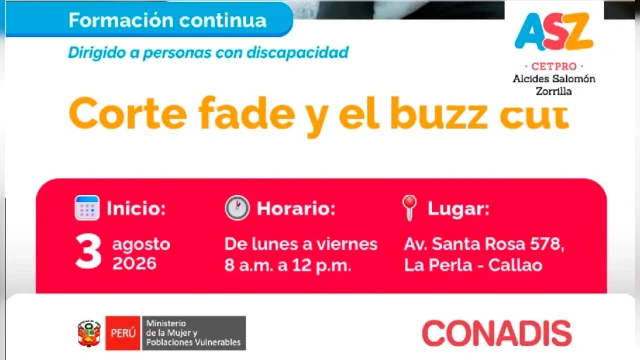 Curso presencial - "Corte fade y el buzz cut" MIMP Conadis