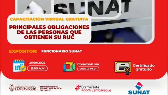 Capacitación virtual gratuita - "Principales Obligaciones de las Personas que Obtienen su RUC?" 